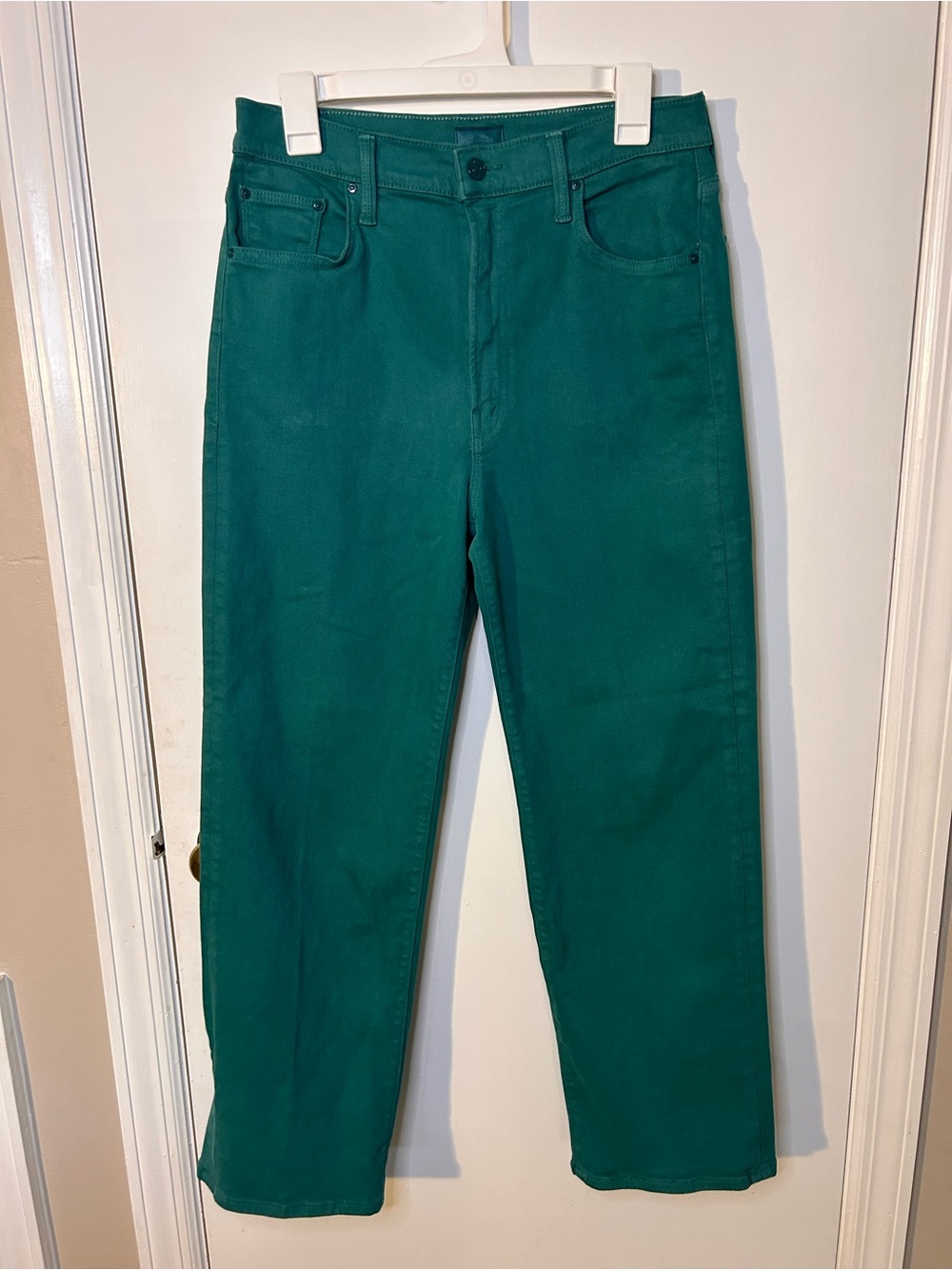 MOTHER THE RAMBLER ZIP ANKLE JEANS IN TEAL GREEN SIZE 30